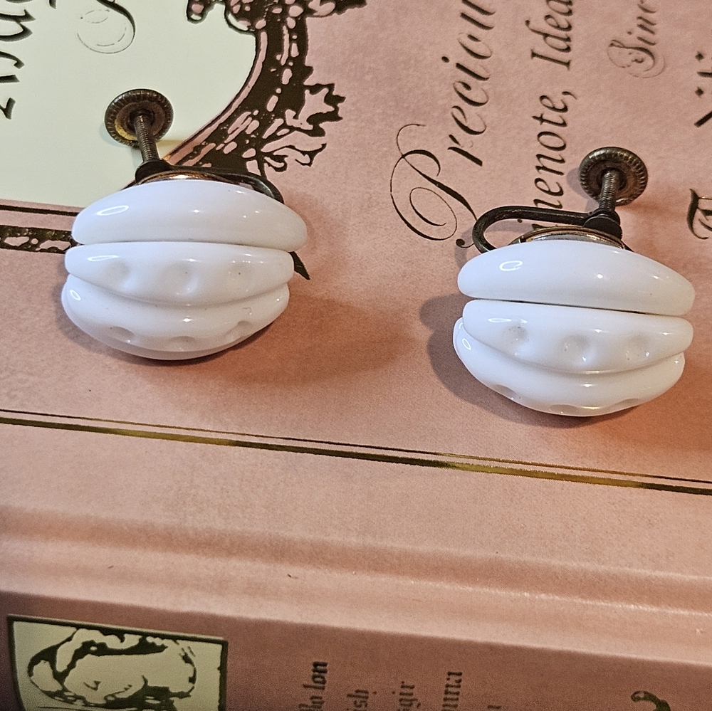 Milk glass earrings Vintage cluster earrings Western Germany jewelry Scr…